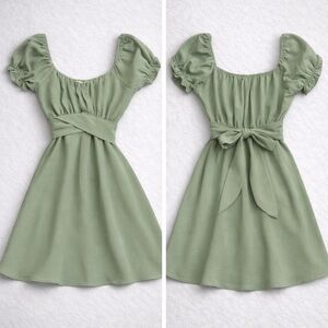 Green Puff Sleeve Dress